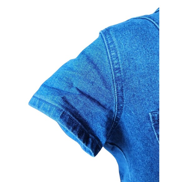 Project/Rebel Stretch Denim Jumpsuit Womens Flare Leg Blue Zip Short Sleeve Sz M - Picture 5 of 11